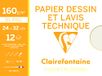 Clairefontaine 96277C - Pak Tekenpapier voor School - 12 Vellen Wit Glad Tekenpapier - 24x32 cm 160g