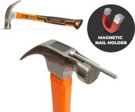 HANDY- Hamer / Klauwhamer - Met magnetische spijkerhouder -Gehard Staal - 28CM