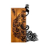 Elegant decoratief houten wandaccessoire, walnoot & zwart, 47 x 65 x 3 cm, 100% hout (3 cm) en metaal (1,5 mm), uniek design voor stijlvolle woondecoratie