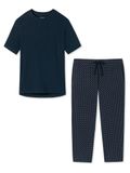 Schiesser Dames pyjama Cotton blauw gestipt / donkerblauw