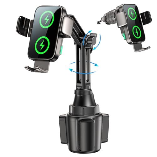 Dual Icecat Dual Coil 15W Cup Phone Holder Mount, Wireless Car Charger Auto-Clamp Fast Charging Vent Phone Mounts for Your Car for iPhone Series, Samsung Flip S25 S24 S23 S22 Ultra