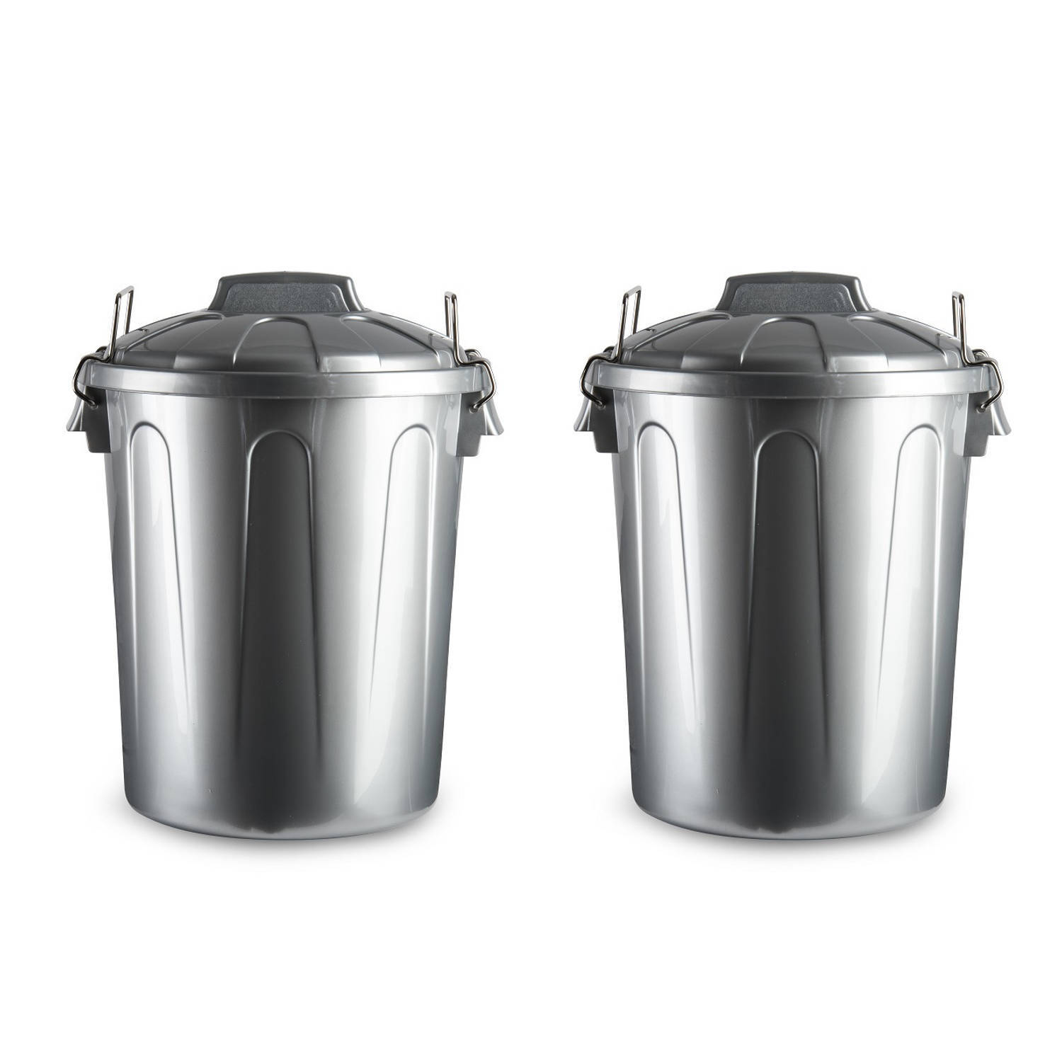 Forte Plastics 2x stuks kunststof afvalemmers/vuilnisemmers zilver 21 liter met deksel - Vuilnisbakken/prullenbakken - Kantoor/keuken