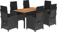 vidaXL 7-delige tuinset met kussens, zwart, van polyrotan