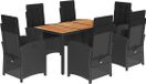 vidaXL 7-delige tuinset met kussens, zwart, van polyrotan
