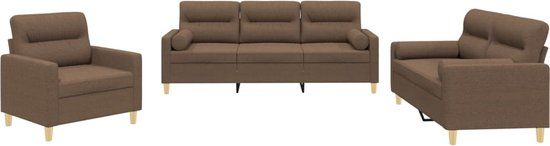 vidaXL 3-delige Loungeset met kussens stof bruin
