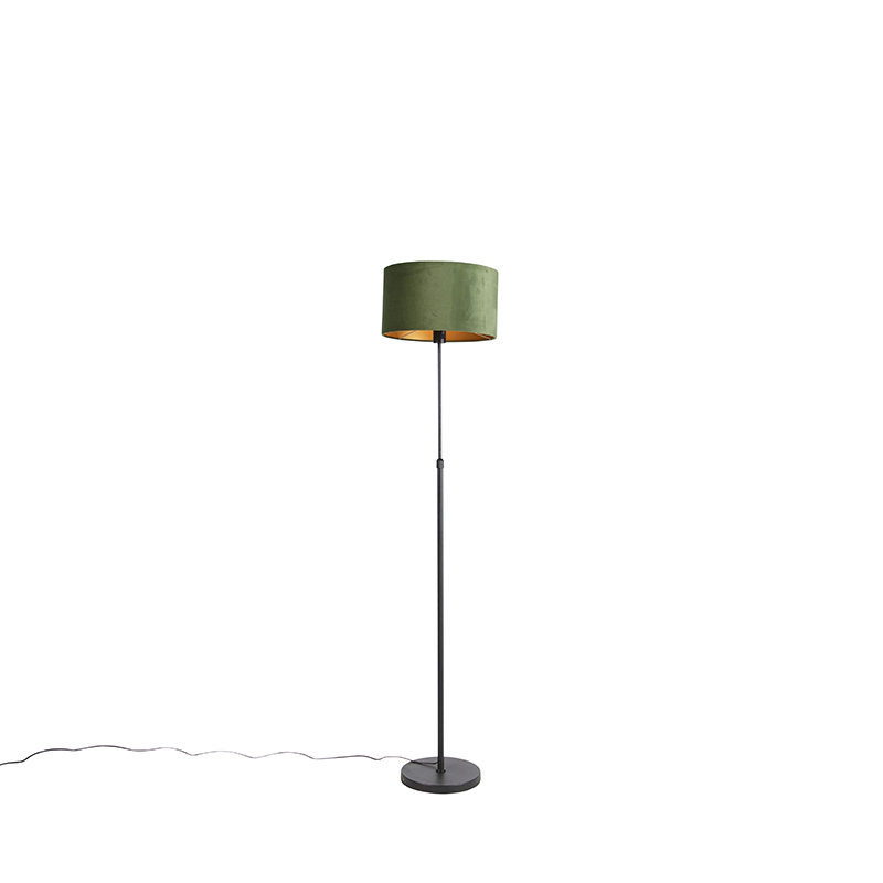 QAZQA Zwarte vloerlamp met velours kap groen met goud 35 cm - Parte