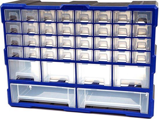 38 Laden Ladenkast, Assortimentskast, Opbergsysteem - Blauw - 64 Lades