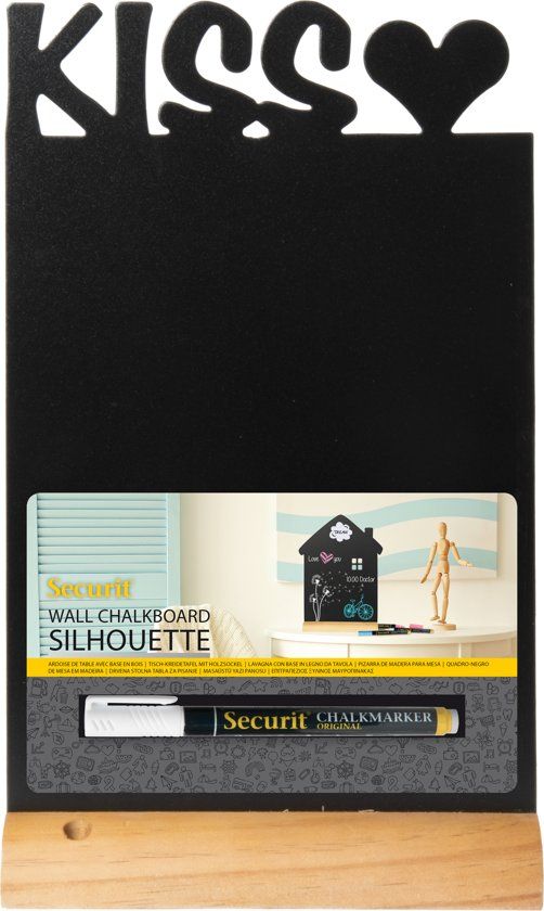 Securit Silhouette kiss chalkboard including chalkmarker - Wooden base - 21x34cm