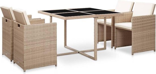 vidaXL 5-delige Tuinset met kussens poly rattan beige