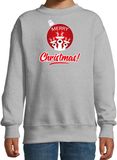 Bellatio Decorations Rendier Kerstbal sweater / Kerst trui Merry Christmas grijs voor kinderen - Kerstkleding / Christmas outfit 98/104