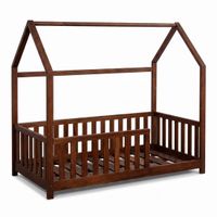 Buxibo Lit enfant – Lit maison en bois avec barrières de sécurité – Lit enfant en bas âge – 60x120 cm – Noyer