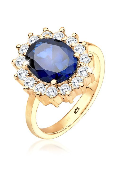 Elli Ring Dames Cocktail Koninklijk Zilver Blauw Synthetische Saffier 16.50 mm / maat 52