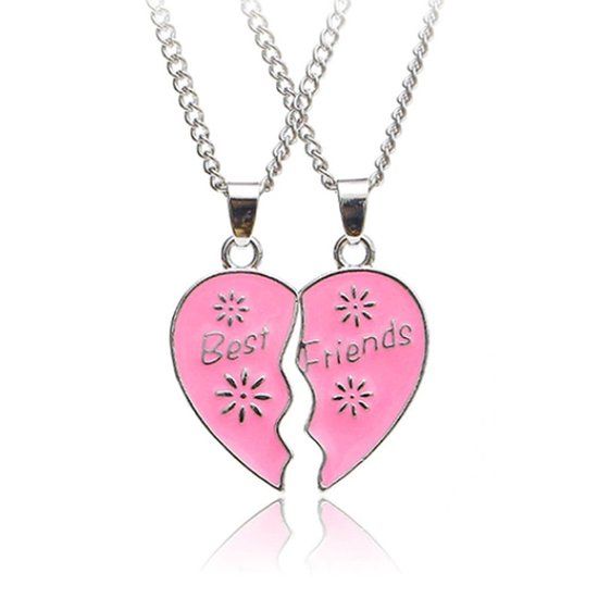 LGT JWLS LGT Jewels BFF Ketting Best Friends Hartje Zilverkleurig Roze