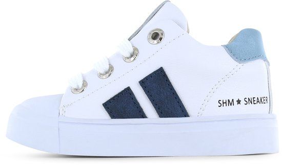 Shoesme Witte Sneaker Met Blauwe Stripings - Sneakers Kinderen - Jongens - White Blue - Microfiber leer - Maat 28
