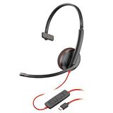 Poly Blackwire 3210 bedrade headset - Ruisonderdrukkende microfoon - Ontwerp met één oor - Aansluiten op pc/Mac via USB-C of USB-A - Werkt met Teams, Zoom