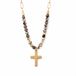 Deja Jewels Goudkleurige Dames Kralenketting met Bruine Kralen en Kruishanger