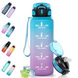 Motswedi Drinkfles, 1.5L BPA-Vrij, Drinkfles Met Rietje, Lekvrij, Sportfles, Geschikt voor Koolzuurhoudende Dranken, Waterfles voor Kinderen, Camping, Yoga, Sport, Outdoor, hardlopen, Blauw Paars