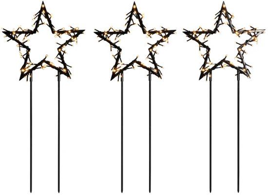 Konstsmide LED Sierster Set | 3 Metalen Sterren 88x35cm | 3,6W 240lm Extra Warmwit 30V | Grondspies, 10m Snoer, Buitengebruik