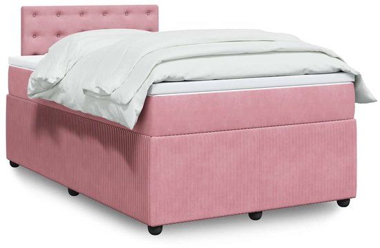 vidaXL Boxspring met matras fluweel roze 120x200 cm