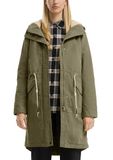 QS s.Oliver QS Outdoor-Jacke met capuchon, lange mouw, klepzakken, heuphoogte, effen, olijfgroen, katoen, maat XL
