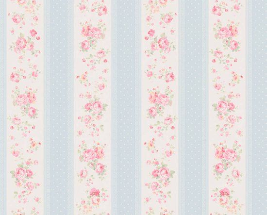 A.S. Création BLOEMEN IN STREPEN BEHANG | Engelse stijl - blauw wit roze