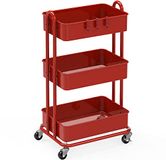 Simple Houseware Rollende kar met 3 niveaus, heavy duty, metaal, rood