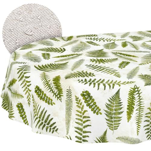 ANRO Tafelkleed Beige damast Groen Ovaal 240x140cm Rechte rand Afwasbaar Waterafstotend
