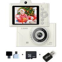 Aiorber Digitale camera, dubbele camera, 4800W, 2,8" IPS-scherm, 8x zoom, 32 GB, met flitser, wit
