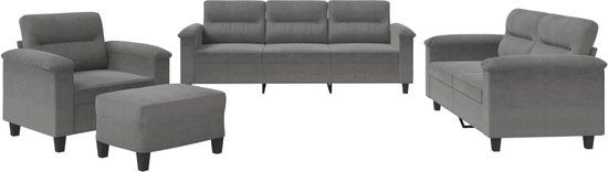 vidaXL 4-delige Loungeset met kussens microvezelstof donkergrijs