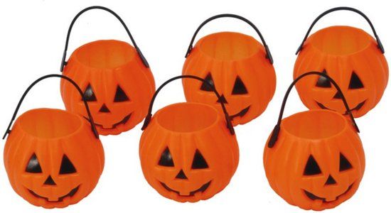 Merkloos / Sans marque Fiestas Guirca Halloween mini pompoen emmertjes 5 cm - 6x stuks - Traktatie/decoratie emmertjes