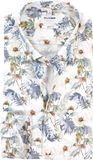 OLYMP Level 5 body fit overhemd - dobby - wit met blauw en bruin bloemen dessin - Strijkvriendelijk - Boordmaat: 42 (EU maat: L)