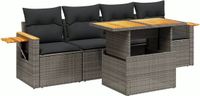 vidaXL 5-delige dining loungeset met kussens, polyrattan, grijs