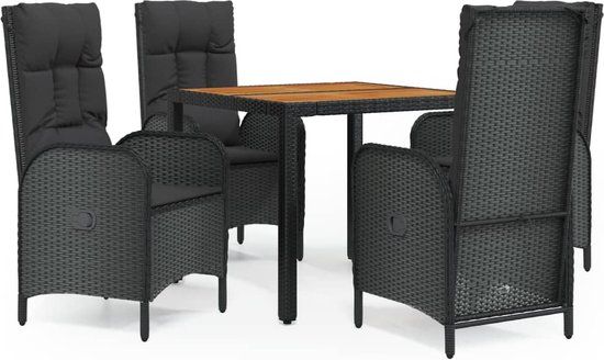 vidaXL 5-delige Tuinset - Poly Rattan - Zwart - 8 Zitplekken - Verstelbare Rugleuning
