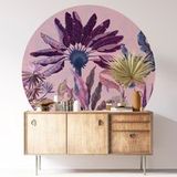 Forêt Tropicale Sticker Mural Rond / Cercle - Diamètre 120 cm - Adhésif + Protection Mate