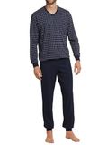 SCHIESSER Pyjama lang Heren donkerblauw Geblokt Lange mouw 100% Katoen