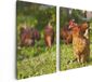 Artaza Canvas Schilderij Tweeluik Kippen in het Gras - 80x60 - Canvas Print