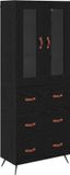 vidaXL Hoge kast met plank 2 st Zwart Eiken 69,5 x 34 x 180 cm