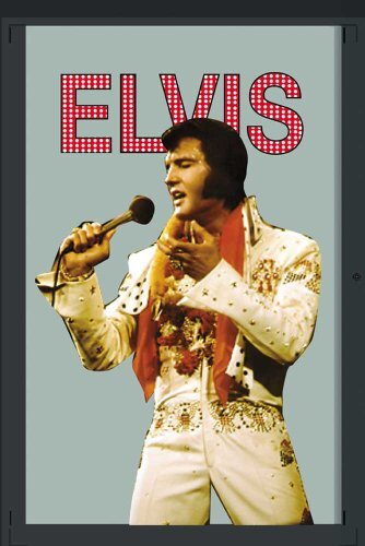 empireposter Elvis Presley witte kleding - bedrukte spiegel met kunststof frame in houtlook, cult-spiegel - afmeting 20x30 cm