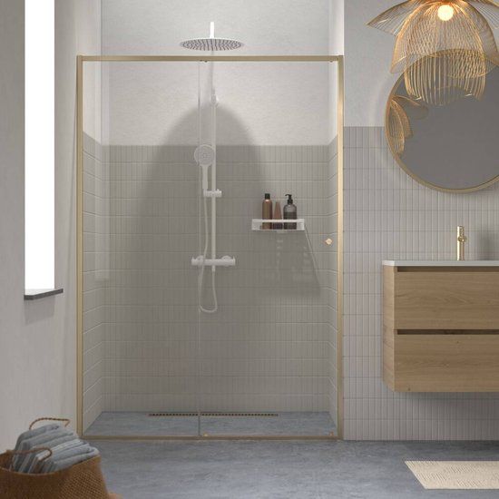 Sealskin Contour schuifdeur voor nis 120x200cm geborsteld goud - Transparant glas - Antikalk