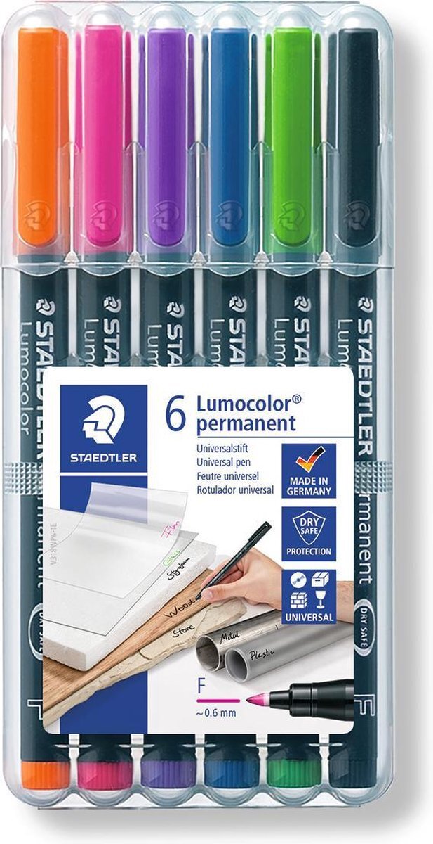 Staedtler Lumocolor F permanent - Box 6 st new colours