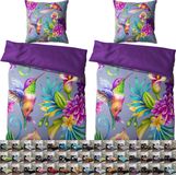 SANILO® linge de lit, 135x200 cm, 100% Coton fin, 4 pièces, composé de : housse de couette, taie d'oreiller 80x80 cm - Kolibri