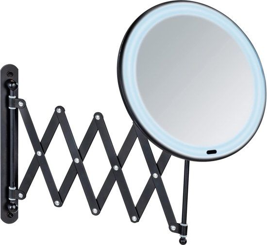 Wenko Baron - Cosmetic Mirror with Light and Magnification - Black - Ø 16.5 cm - Round