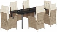 vidaXL 7-delige tuinset met kussens, beige, van polyrotan