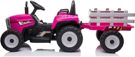 Viking Choice Elektrische tractor ride-on - Roze - 12V - Met aanhanger