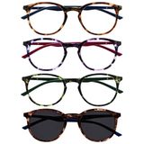 Opulize Met 4 Stuks Leesbril Met Zon Lezer Groot Ronde Bruin Purper Groen Mannen Vrouwen RRRS60-2562 +2,50