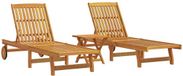 vidaXL Ligbedden - 2 st - met tafel - massief acaciahout
