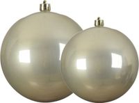 Decoris Grote Kerstballen - 2 stuks - Champagne - Kunststof - Dia 14 & 20 cm