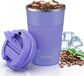 Bol Thermomok, tasse isotherme avec couvercle anti-fuite, tasse thermique, tasse isolée, tasse de voyage en acier inoxydable, tasse à café to go pour eau chaude et froide, café, thé, violet