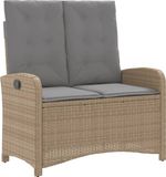 vidaXL Tuinbankje - Verstelbaar - Met Kussens - Poly Rattan - Beige