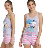 sarcia.eu VICREG SPÓŁKA Z OGRANICZONĄ ODPOWIEDZIALNOŚCIĄ Katoenen pyjama voor dames, tweedelige pyjama met bandjes, zomerse slaapset 100% katoen, grijs-roze, gestreept, mouwloos, maat L